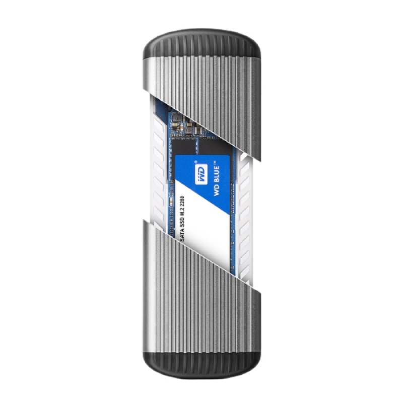 AXAGON EEM2-SA USB micro-B 3.2 Gen 1 - M.2 SATA SSD Gehäuse, Werkzeuglos - gerippt