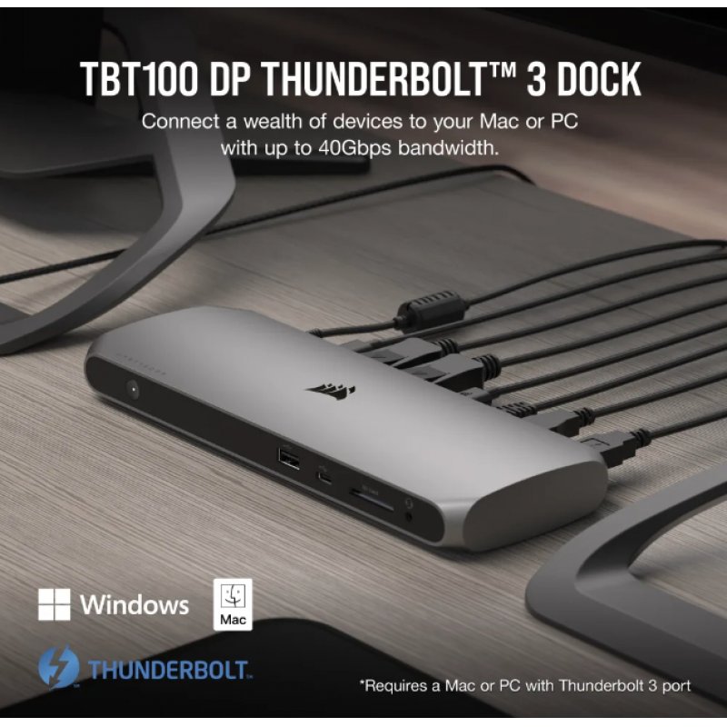 Corsair TBT100 Thunderbolt 3 40000 Mbit/s Noir, Argent