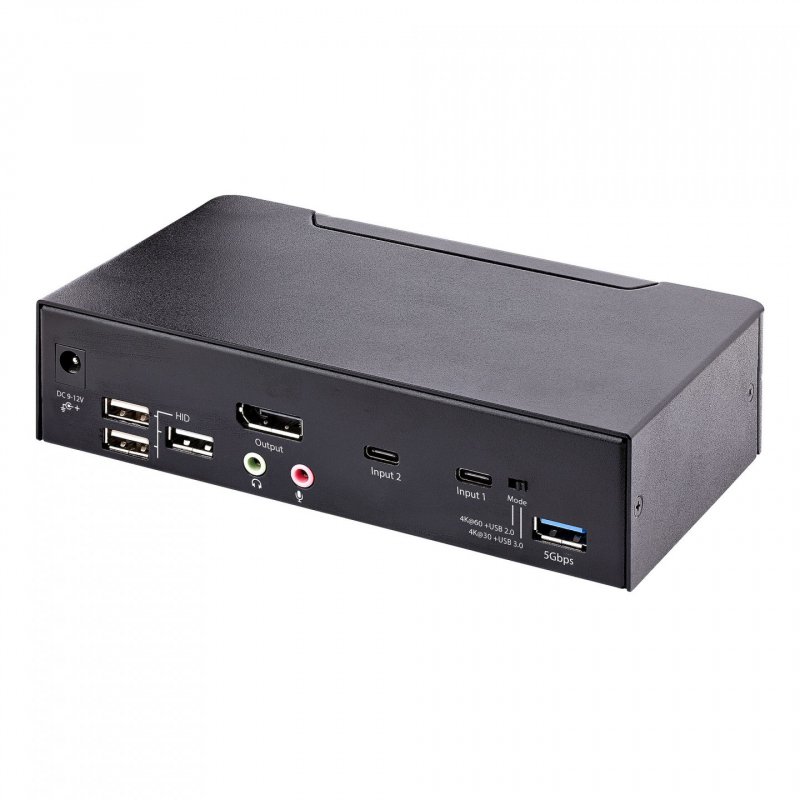StarTech.com Switch KVM USB C - KVM DisplayPort à 2 ports Vidéo HDR UHD 4K 60Hz - Audio 3.5, Hub 5Gbps 4x USB HID et 2
