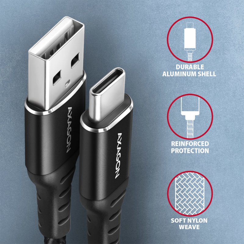 Axagon BUCM-AM10AB USB cable 1 m USB 2.0 USB A USB C Black