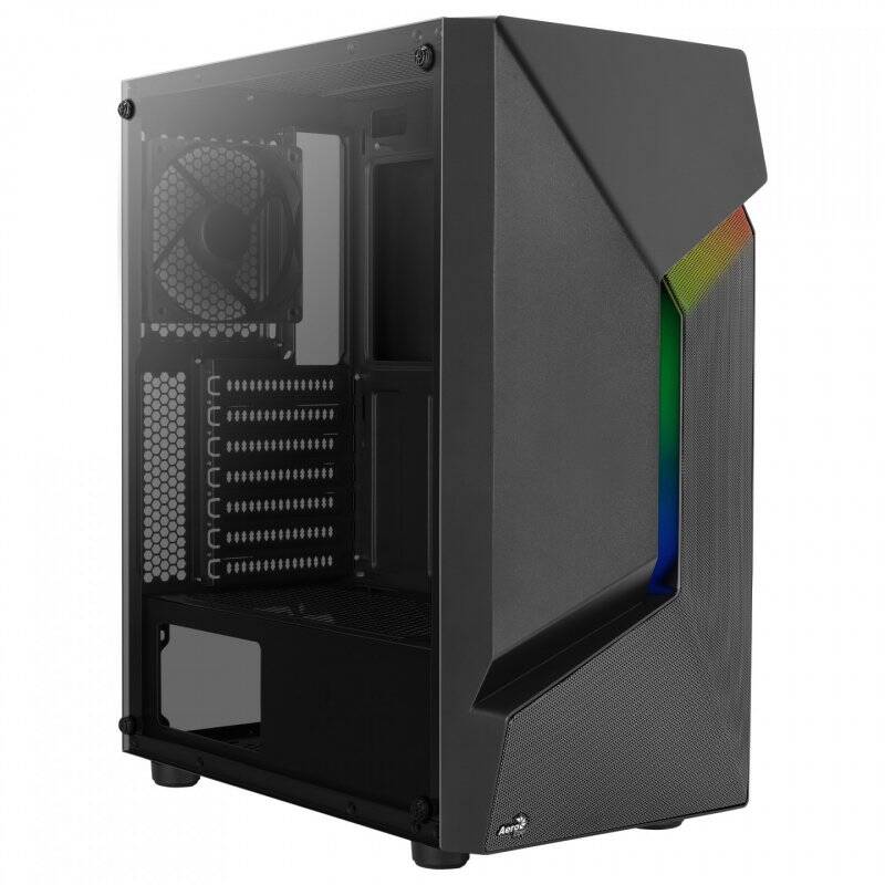 Aerocool SCAPEBKV1 Gaming ATX Case Front RGB LED Tempered Glass 12cm Fan Black
