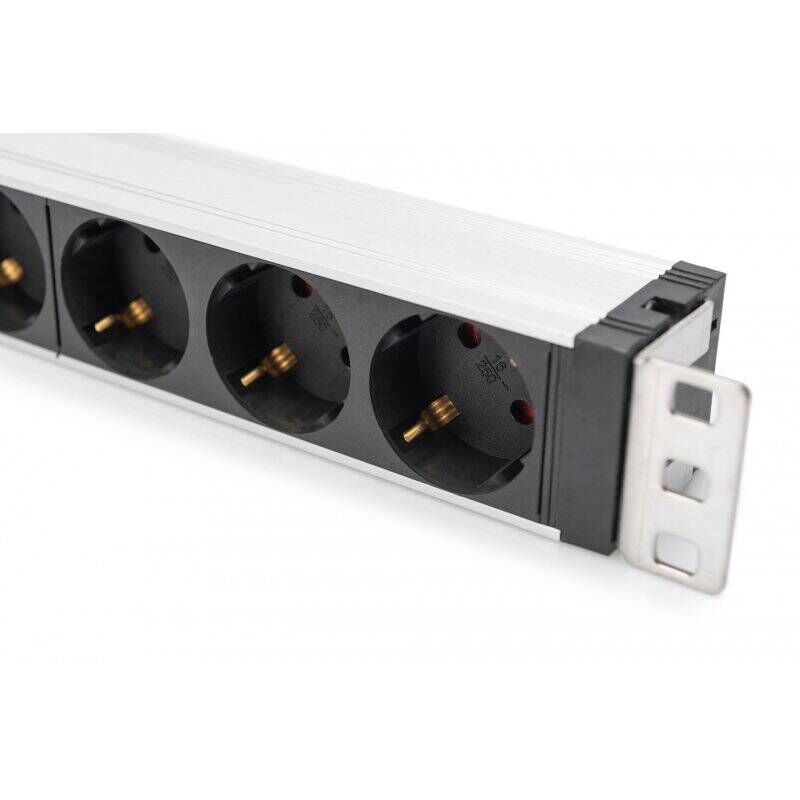 Digitus Socket strip with aluminum profile and surge protection, integrated line filter, 6 safety sockets, 2 m cable saf