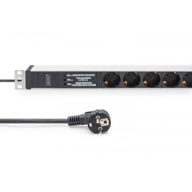 Digitus Socket strip with aluminum profile and surge protection, integrated line filter, 6 safety sockets, 2 m cable saf