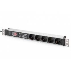Digitus Socket strip with aluminum profile and switch, surge protection, integrated line filter, 5-way safety sockets, 2