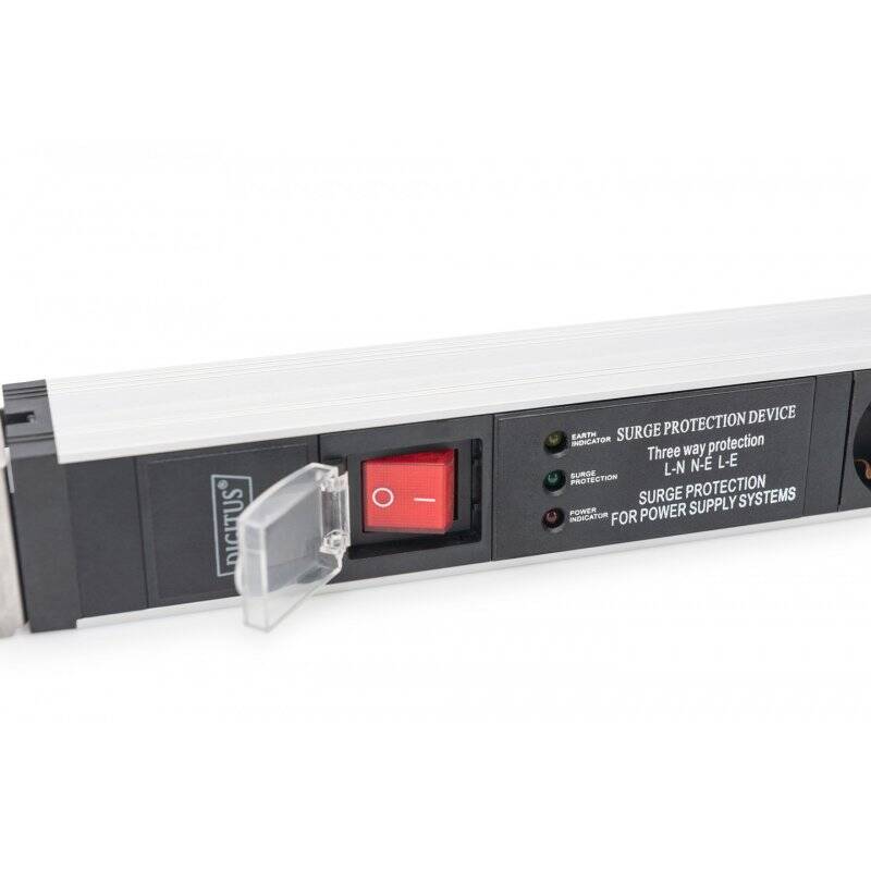 Digitus Socket strip with aluminum profile and switch, surge protection, integrated line filter, 5-way safety sockets, 2