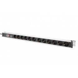 Digitus Socket strip with aluminum profile with switch and surge protection, 12-way safety sockets, 2 m cable safety plu