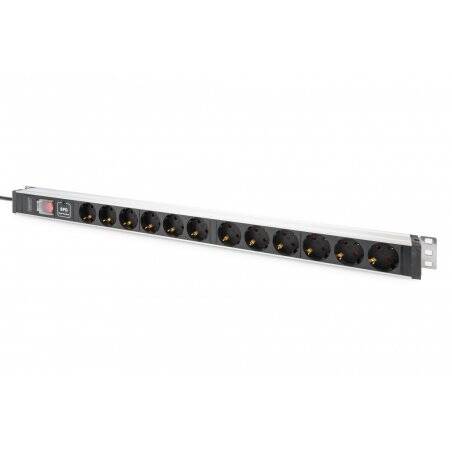 Digitus Socket strip with aluminum profile with switch and surge protection, 12-way safety sockets, 2 m cable safety plu