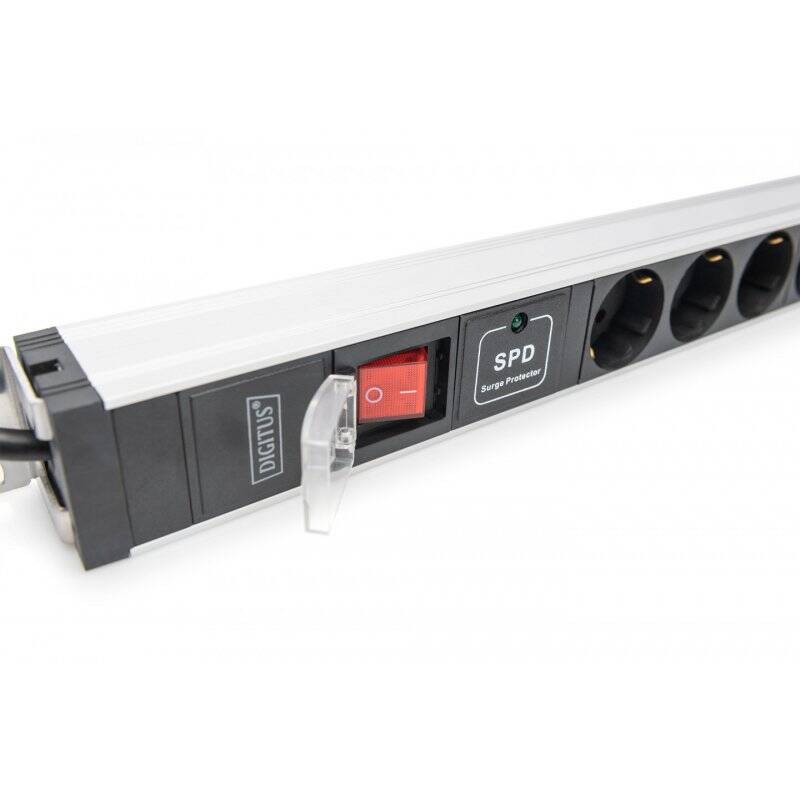 Digitus Socket strip with aluminum profile with switch and surge protection, 12-way safety sockets, 2 m cable safety plu