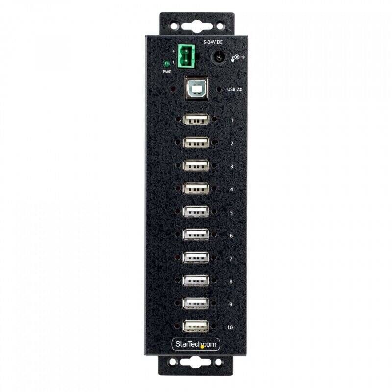 StarTech.com Hub USB 2.0 10 ports Industriel - Hub USB Robuste avec Protection ESD Niveau 4 - Hub USB-A Montable sur Mur