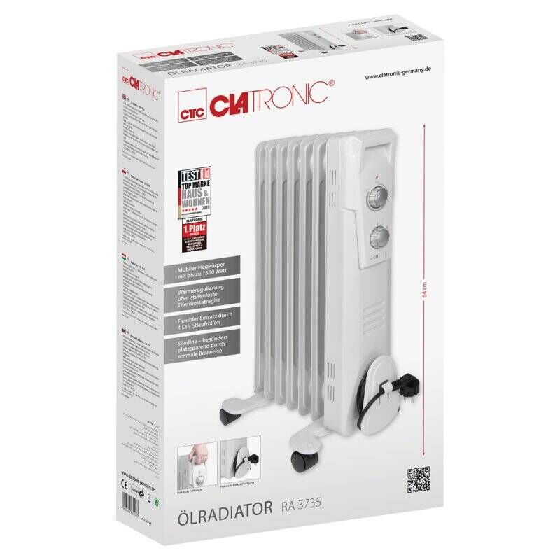 Clatronic RA 3735 Intérieure Blanc 1500 W Chauffage électrique à bain d’huile