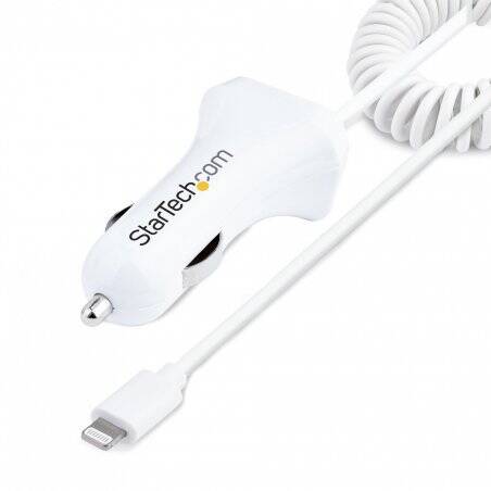 StarTech.com Chargeur Voiture Lightning avec Câble Spiralé - Chargeur Iphone 1m - Double Chargeur USB pour Telephones 