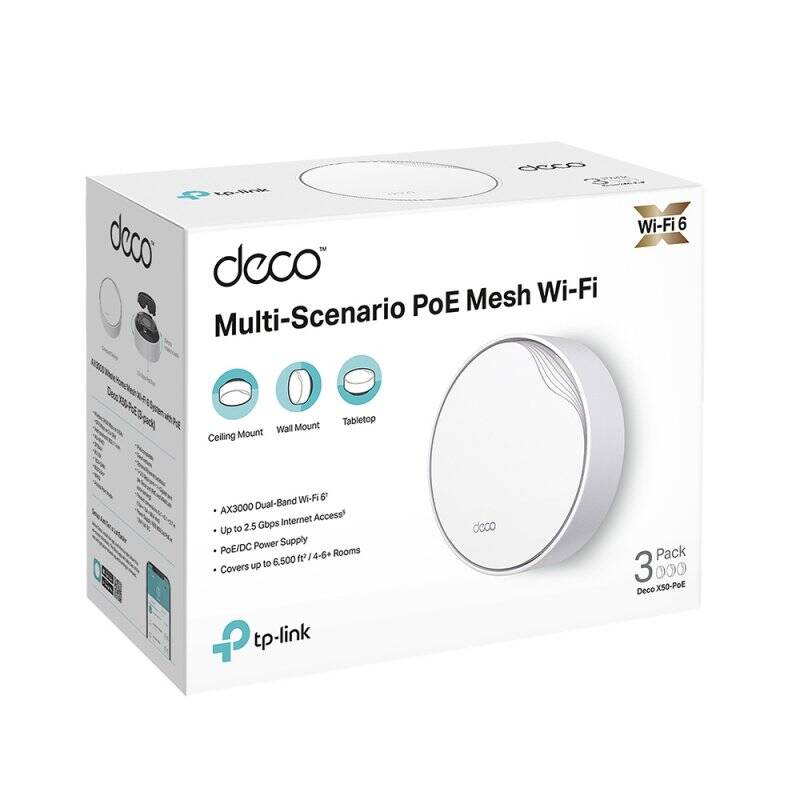 TP-Link DECO X50-PoE(3-PACK) Bi-bande (2,4 GHz / 5 GHz) Wi-Fi 6 (802.11ax) Blanc Interne