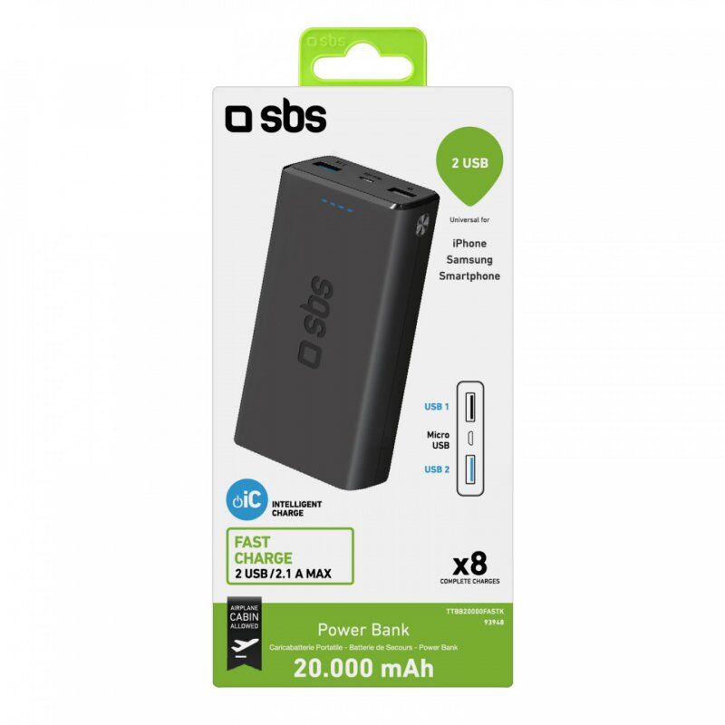 Powerbank 20 000mAh SBS000mAh SBS 000mAh 10W 2xUSB 2 1A SBS1A SBS 1A black Schwarz (TTBB20000FASTK)