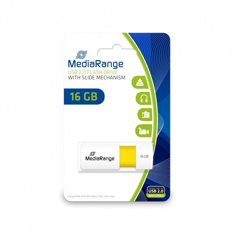 STOCK7 -MediaRange MR972 lecteur USB flash 16 Go USB Type-A 2.0 Blanc, Jaune