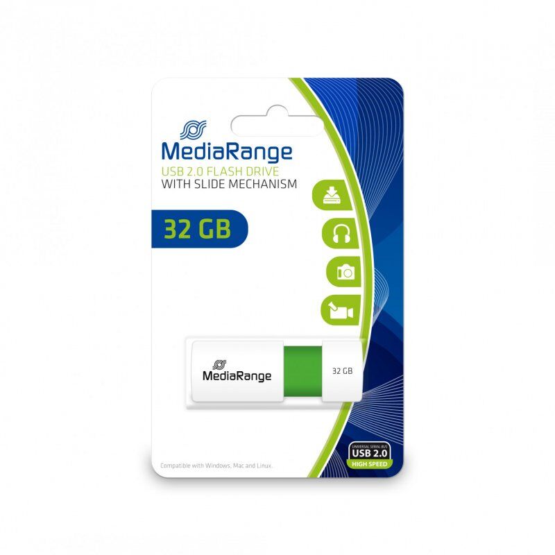 STOCK8 - MediaRange MR973 lecteur USB flash 32 Go USB Type-A 2.0 Vert, Blanc