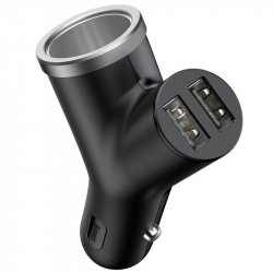 Baseus Car Charger Y-type dual USB + cigarette lighter extended, 3.4A, Black (CCALL-YX01)