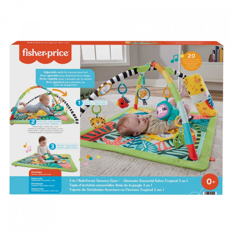 Fisher-Price 3-In-1 Baby & Toddler Gym, Baby Play Mat & Sensory Toys For Tummy Time, Rainforest Multicolour