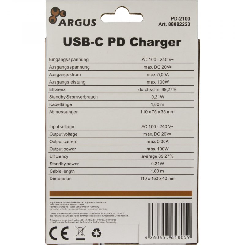 Charger USB-C 100W Black INTER-TECH PD-2100