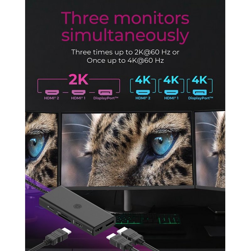 ICY BOX IB-DK4011-CPD Avec fil USB 3.2 Gen 1 (3.1 Gen 1) Type-C Noir