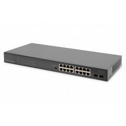 Digitus 16 Port Gigabit PoE Switch, 19 Inch, Unmanaged, 2 SFP Uplink