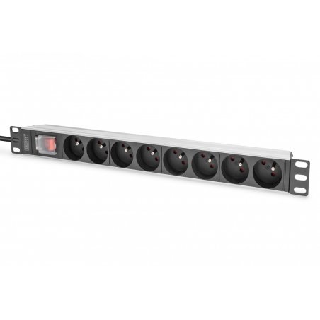 Digitus Socket strip with aluminum profile and switch, 8-way CEE 7/5, 2 m cable safety plug with grounding contact