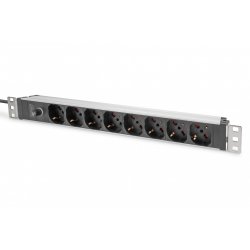 Digitus Socket strip with aluminum profile and back-up fuse, 8-way Italian output, 2 m cable IEC C14 plug