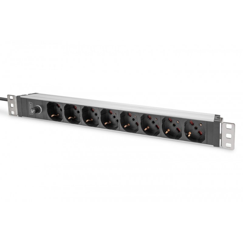 Digitus Socket strip with aluminum profile and back-up fuse, 8-way Italian output, 2 m cable IEC C14 plug