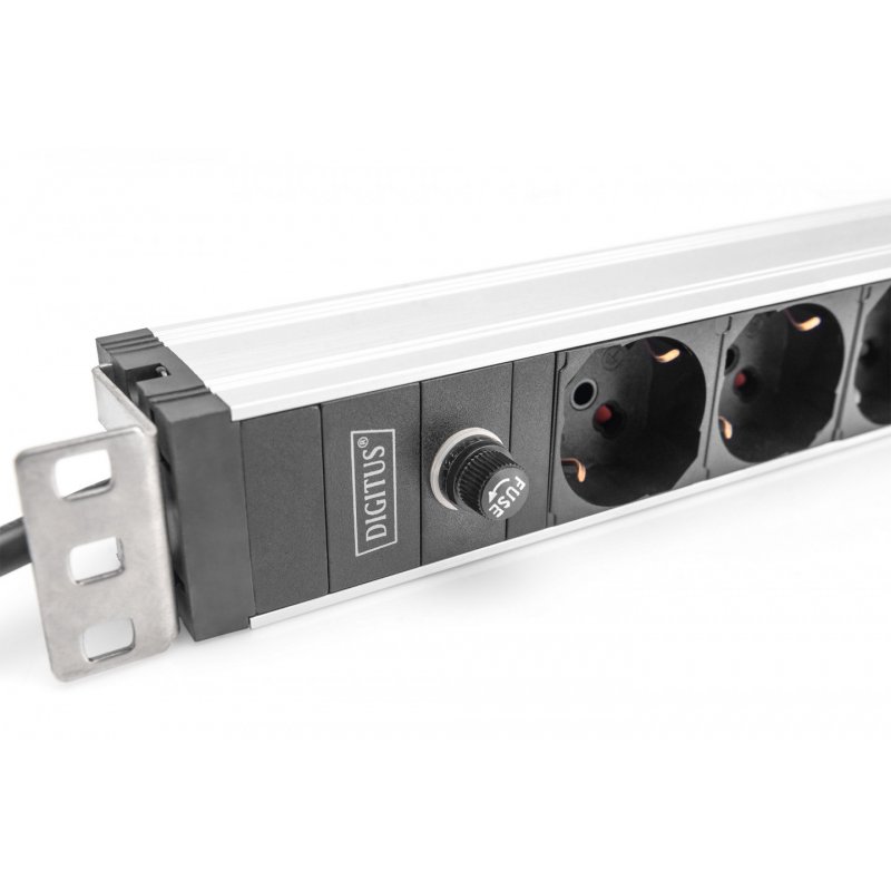 Digitus Socket strip with aluminum profile and back-up fuse, 8-way Italian output, 2 m cable IEC C14 plug
