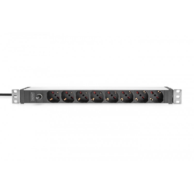 Digitus Socket strip with aluminum profile and back-up fuse, 8-way Italian output, 2 m cable IEC C14 plug
