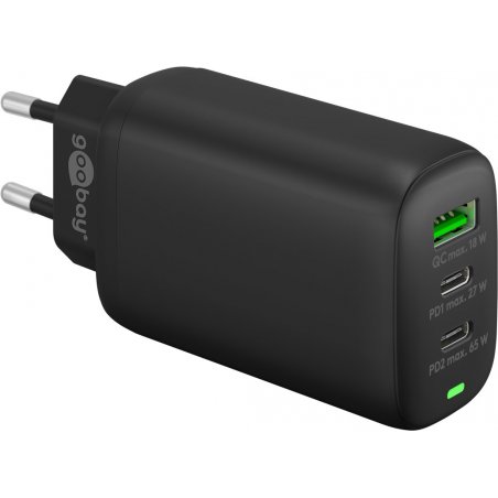 Wentronic Goobay 3x Multiport Quick Charger 65 W, 2x USB-C, 1x USB-A Black