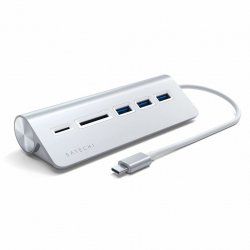 Lecteur de Cartes externe Satechi Type C + Hub USB 3.0 (Argent)