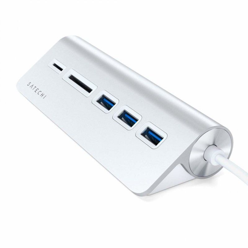 Lecteur de Cartes externe Satechi Type C + Hub USB 3.0 (Argent)
