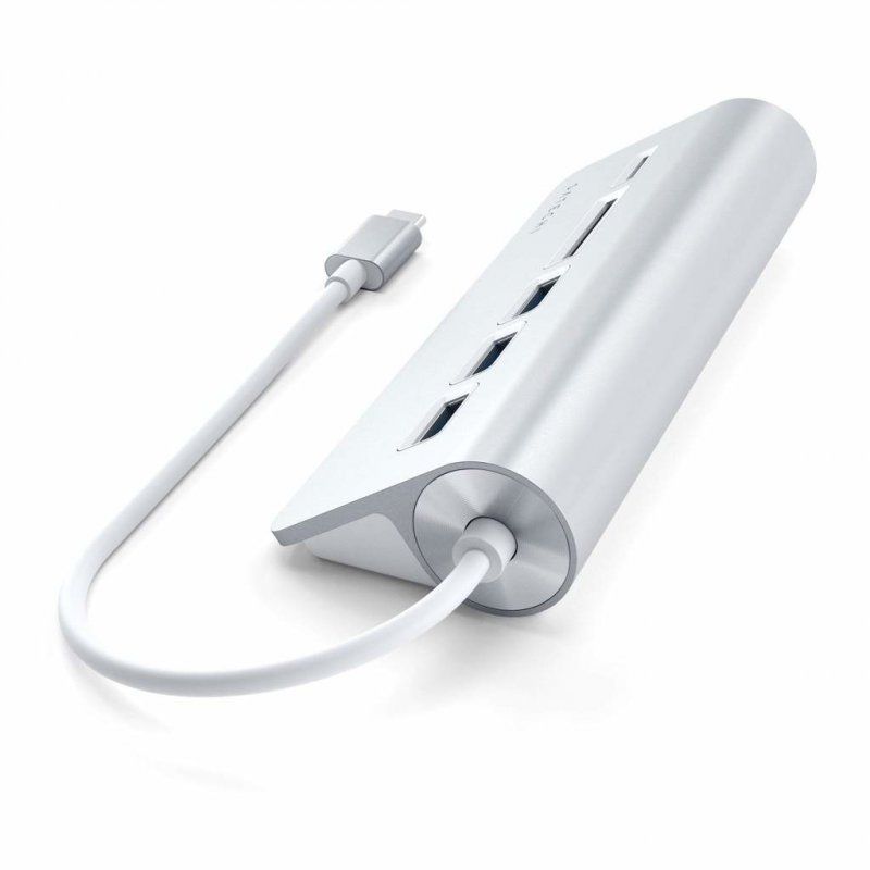 Lecteur de Cartes externe Satechi Type C + Hub USB 3.0 (Argent)