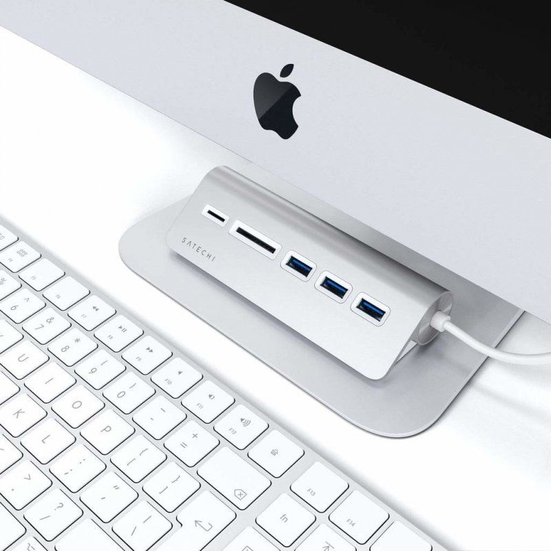 Lecteur de Cartes externe Satechi Type C + Hub USB 3.0 (Argent)