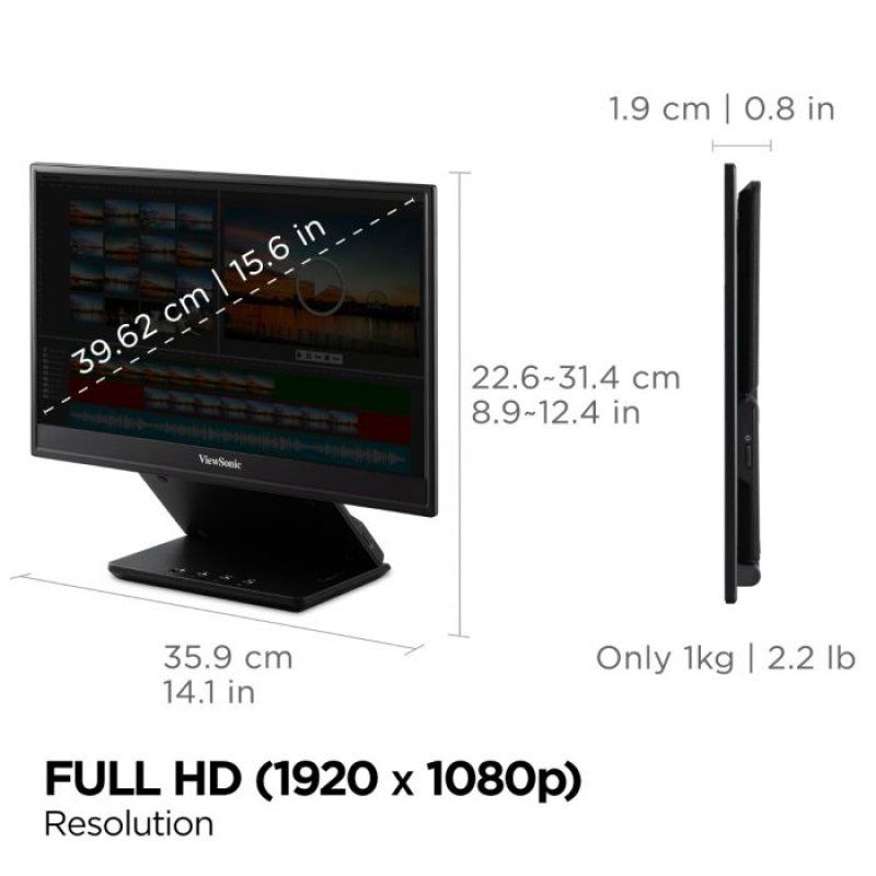 Viewsonic VP Series VP16-OLED écran plat de PC 40,6 cm (16") 1920 x 1080 pixels Full HD Écran tactile Noir