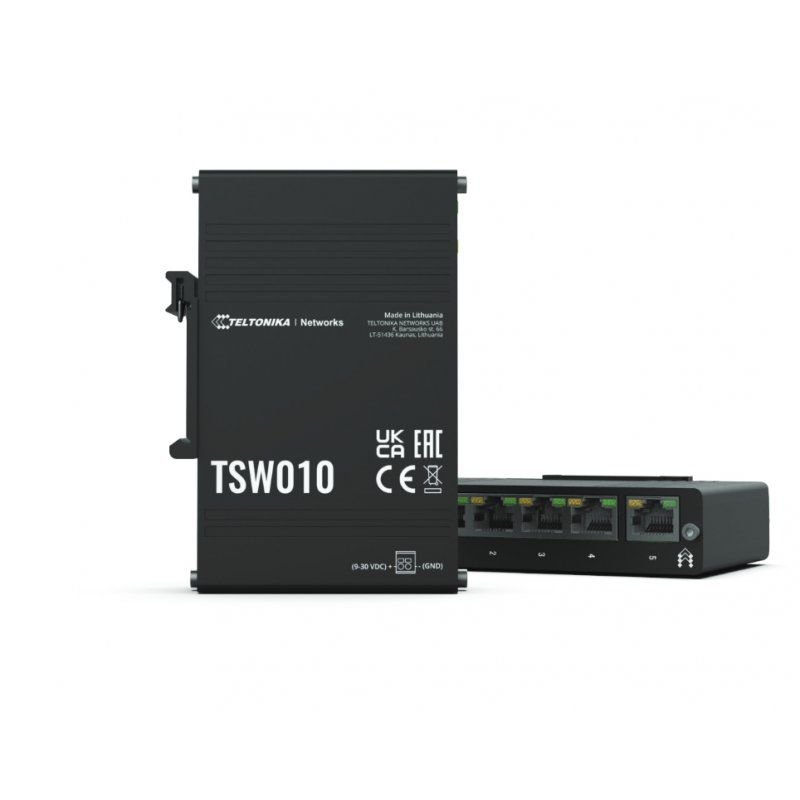 Teltonika TSW010 DIN Rain Switch 5 x Fast Ethernet (10/100) Connexion Ethernet, supportant l'alimentation via ce port (P