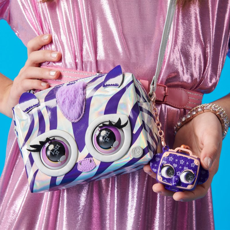 Purse Pets MÉTALLIQUE MAGIC - ZÈBRE - COMPAGNON INTERACTIF FORMAT SAC À MAIN - Animal Interactif Style Métallique Qu