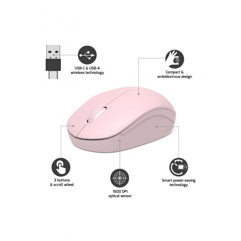 WIRELESS MOUSE BLUSH COLOR 3 BUTTONS AND SCROLL WHEEL DUAL US