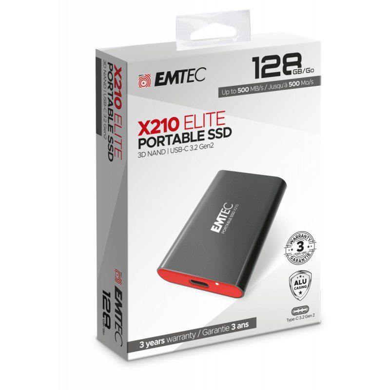 Disque SSD externe USB 3.2 Emtec X210 - 128Go (Noir/Rouge)