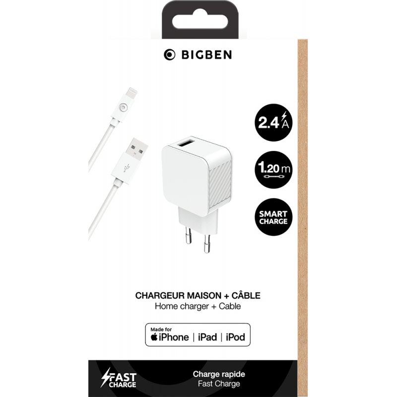 BBCCS2.4A12W USBA+CableA/MFI1.2MRecwhite