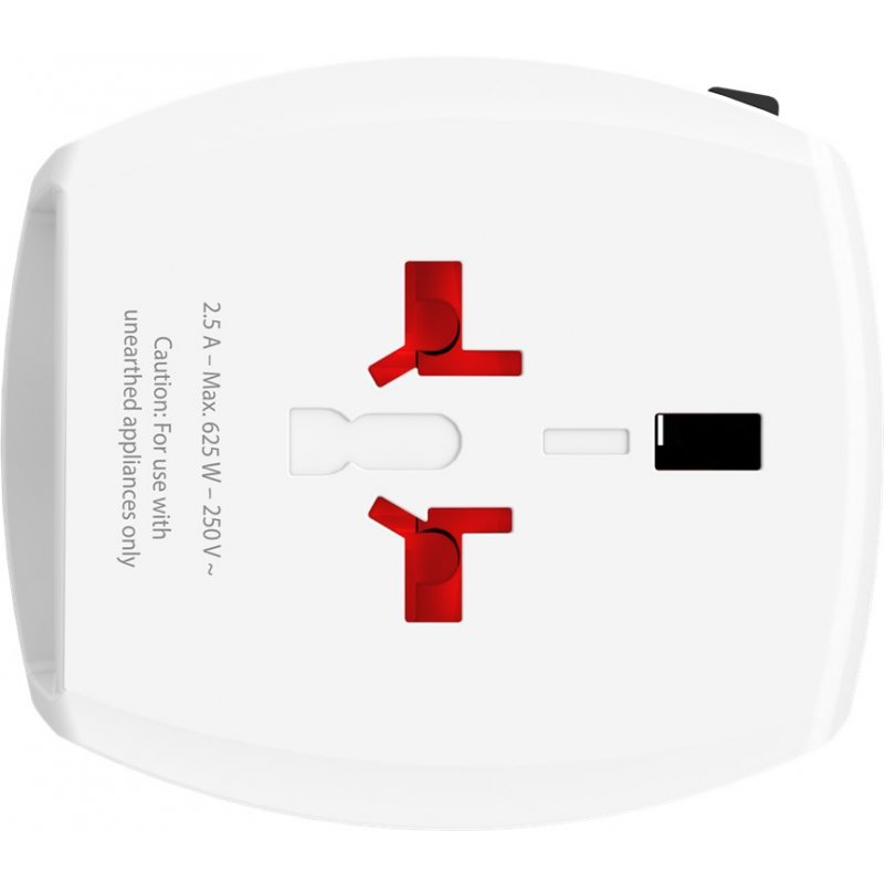 Adaptateur de voyage universel SKROSS 2 pôles avec 1 x USB et 1 x Port USB C blanc