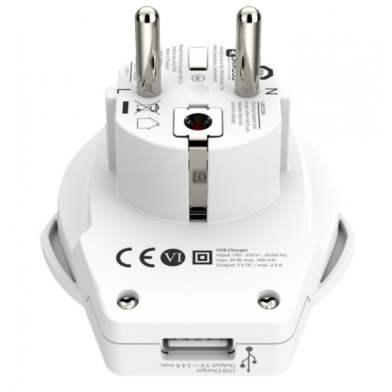 Adaptateur Secteur Skross Monde À Europe 1 Port Usb Blanc