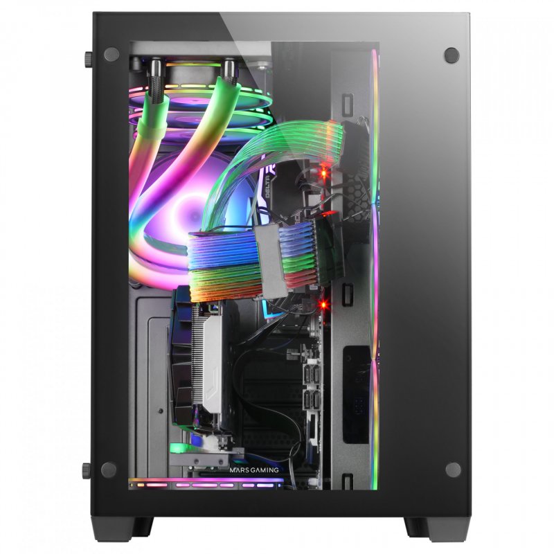 Mars Gaming MCV3 Black Custom XXL E-ATX Gaming Tower Front and Side Tempered Glass Window Dual Chamber Modular Frame