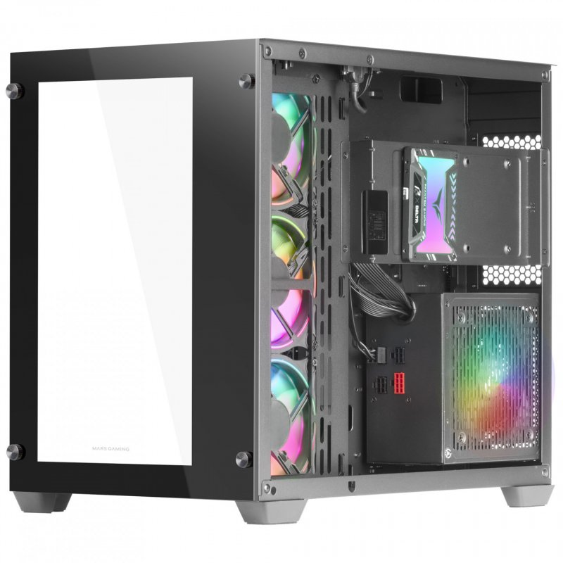 Mars Gaming MCV3 Black Custom XXL E-ATX Gaming Tower Front and Side Tempered Glass Window Dual Chamber Modular Frame