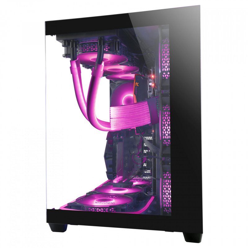 Mars Gaming MCV4 Black Custom XXL E-ATX Gaming Tower Frameless Front and Side Tempered Glass Window Modular Dual Chamber