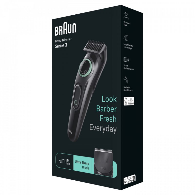 Braun BeardTrimmer 3 BT3411 Battery 40 2 cm Black, Green