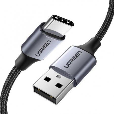 Nickel-plated USB-C cable QC3.0 UGREEN 1m with aluminium plug (Black)
