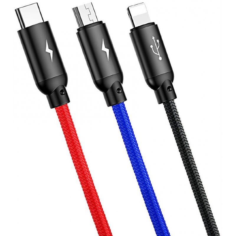 Baseus 3in1 Cable USB-C / Lightning / Micro 3,5A 0,3m (Black)