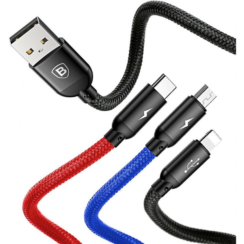 Baseus CAMLT-ASY01 câble USB 0,3 m USB A USB C.Micro USB A/Lightning Noir