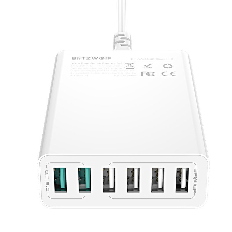 BlitzWolf BW-S15 chargeur d'appareils mobiles Universel Blanc Secteur Charge rapide Intérieure